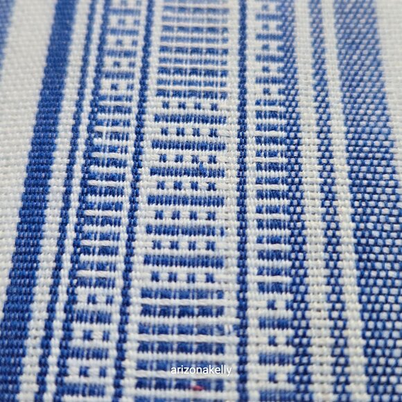 Cotton Linen Woven Scarf Blue & White - Picture 12 of 14